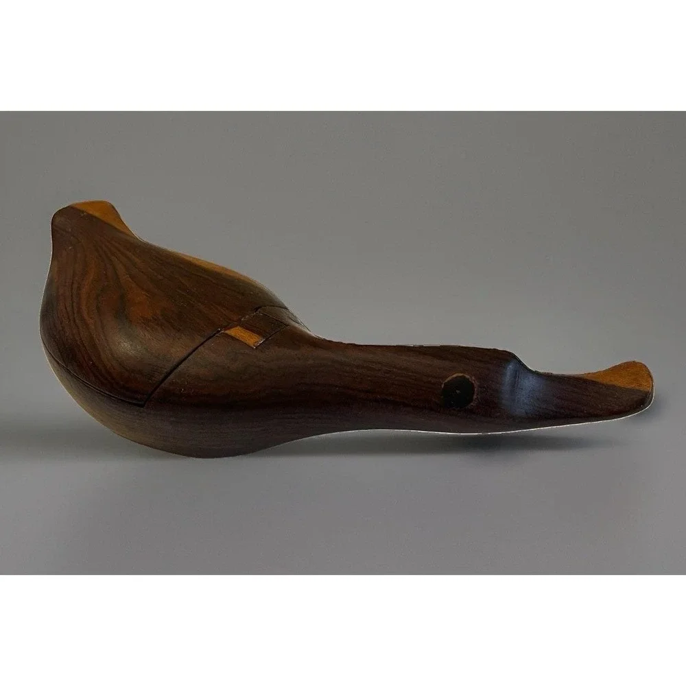 Vtg Mcm Hand Carved Wood Duck Trinket Box Hinged Sculpture Folk Art 1960's
